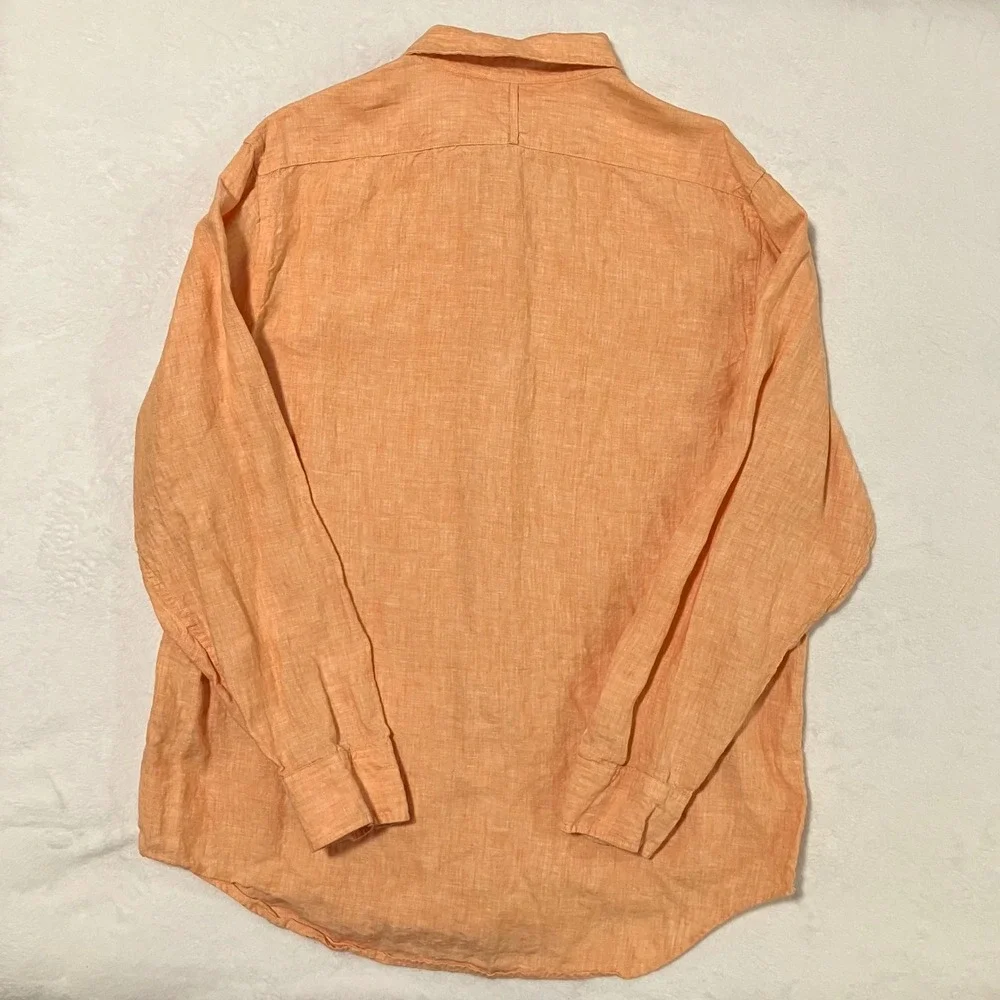 Banana Republic 100% Linen Long Sleeve Button Up Shirt Men's XL Orange